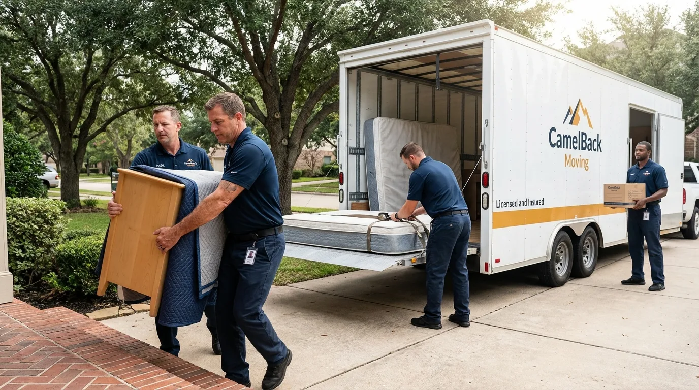 Crew loading residential truck for cross-state move from Alma, NE