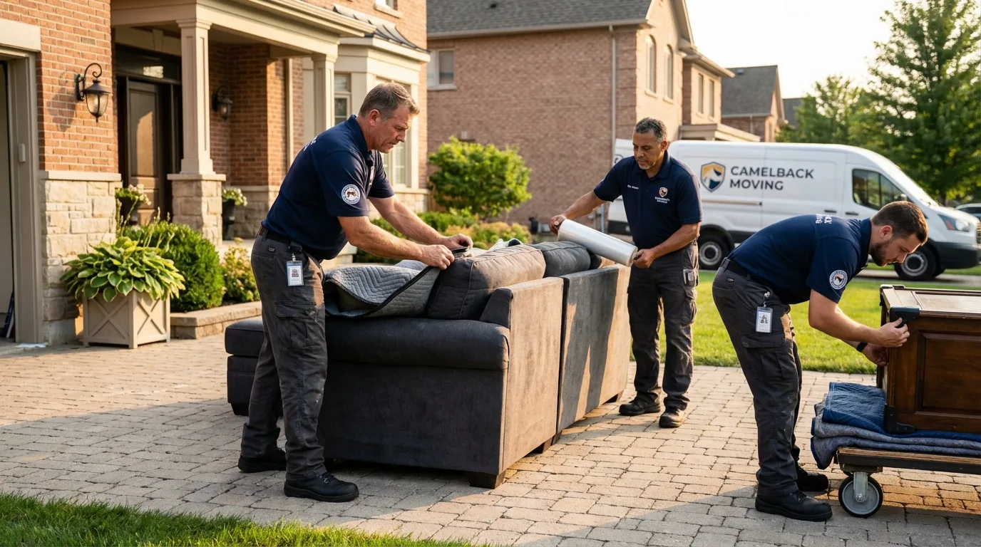 Large estate moving crew wrapping furniture in Alma, NE
